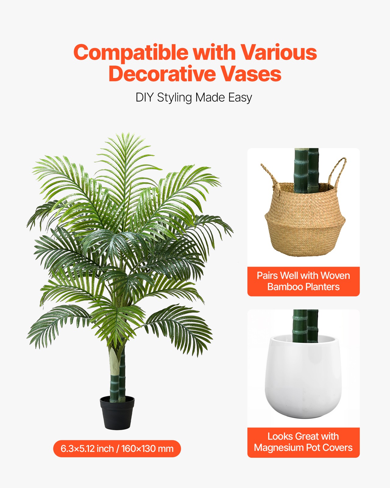 VEVOR 5ft Artificial Areca Palm Tree Fake Plant with White Planter Indoor