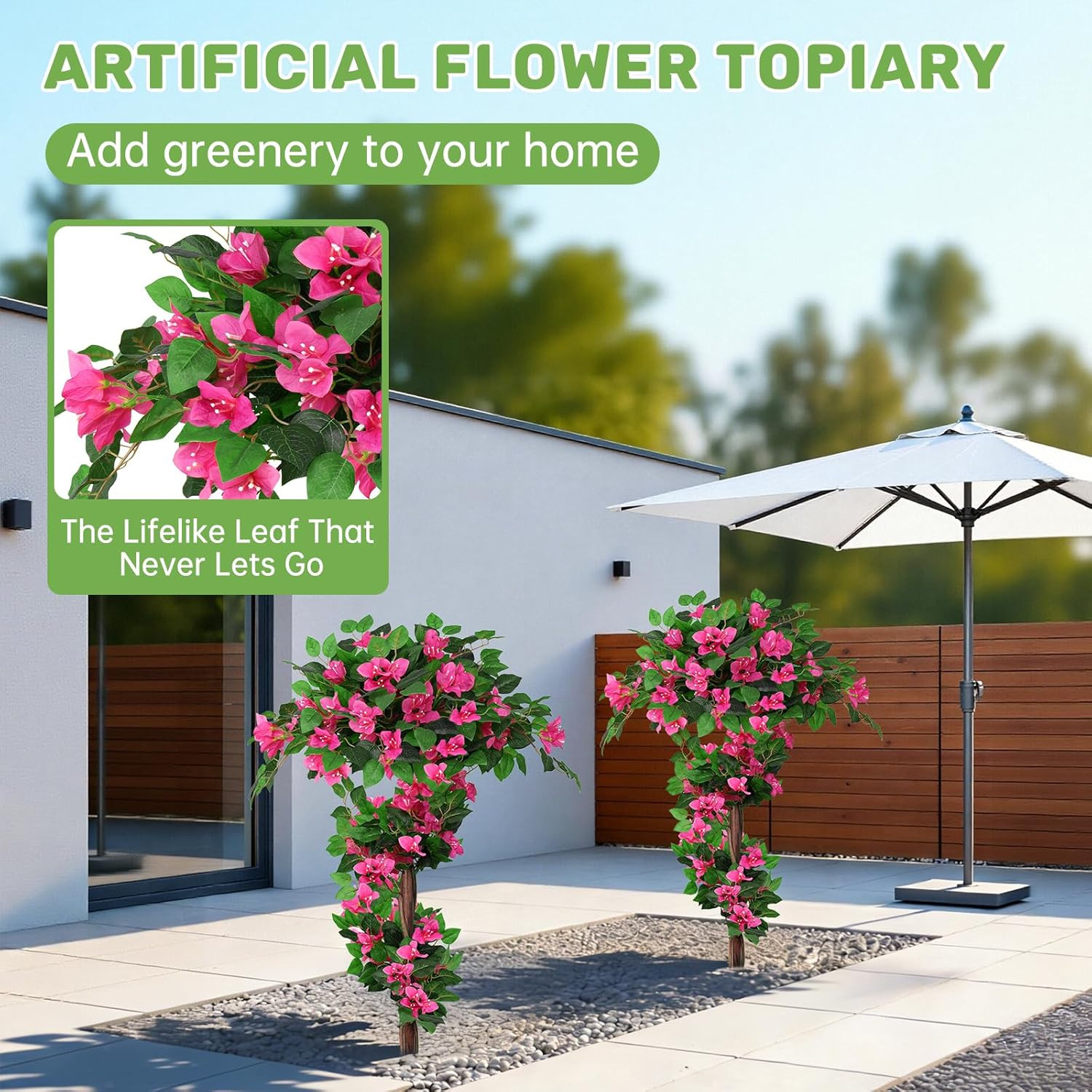 2Pack 4FT Faux Bougainvillea Topiary Trees for Outdoor Decor, UV Resistant
