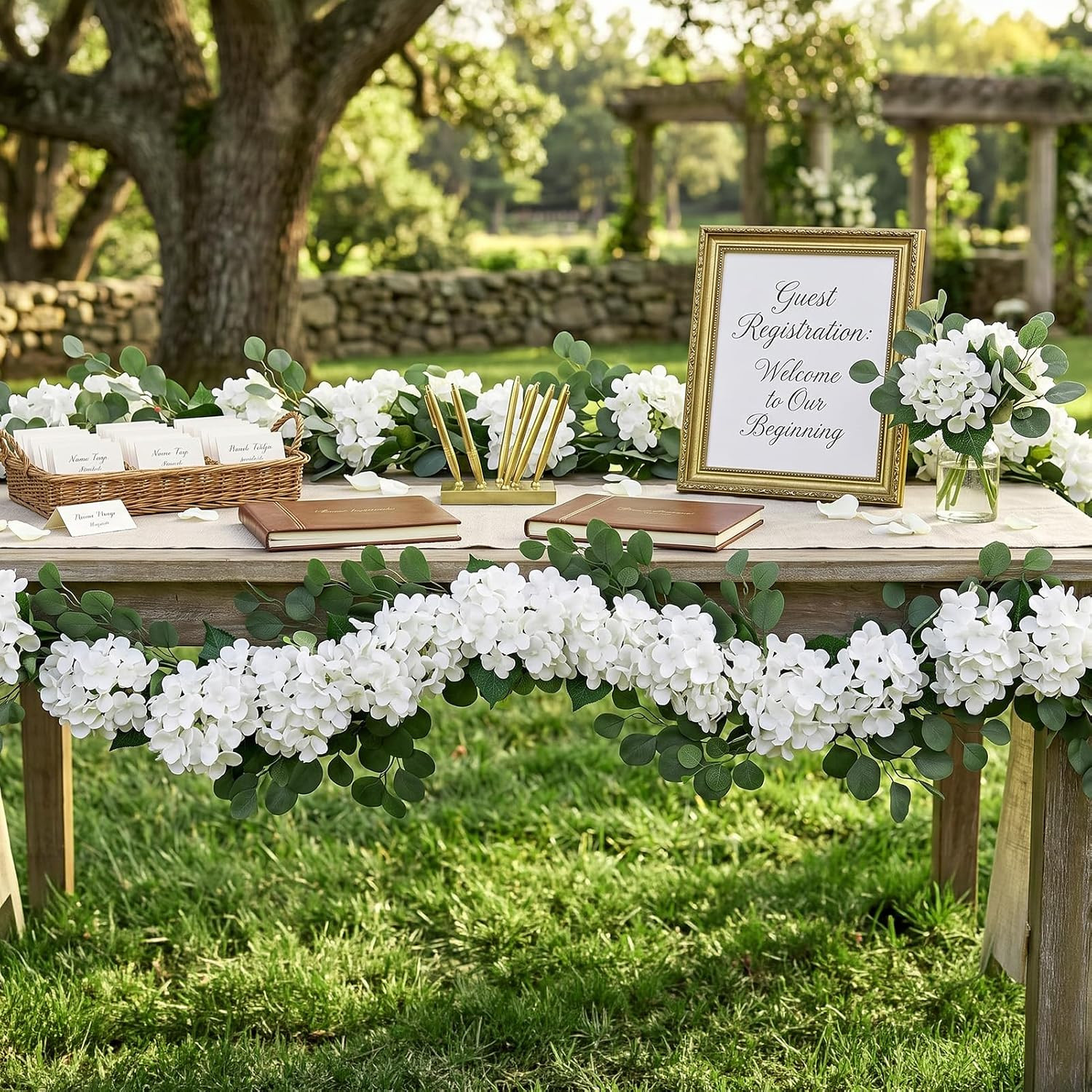 Auihiay Artificial Hydrangea Flower Garland, 2 Pcs Total 12Ft Wedding Arch Flowe