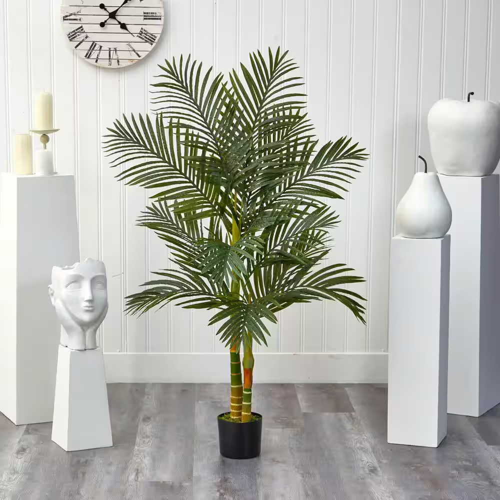 Nearly Natural Artificial Palm Tree 5FT Golden Cane Indoor Faux Tropical Plant