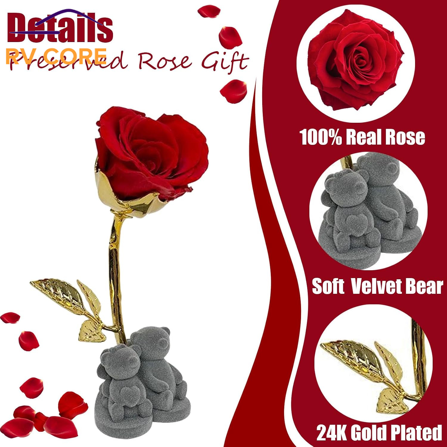 Preserved Rose Bear Gift with Brooch for Mom Wife Girlfriend Valentine’s Day