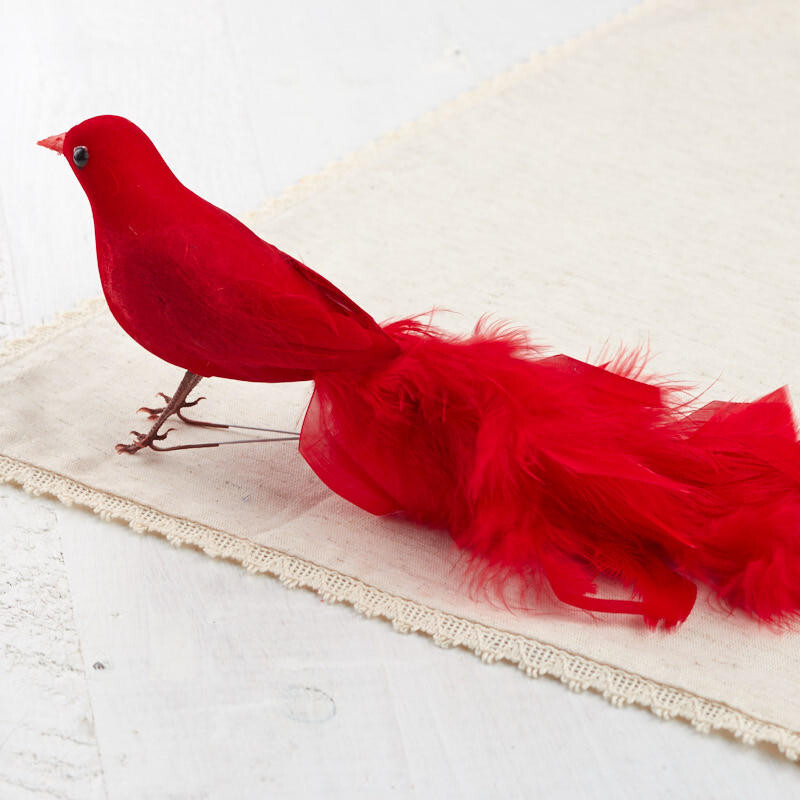 Pack of 6 Rich Red Long Feathered Tail 10-3/4″ Artificial Birds