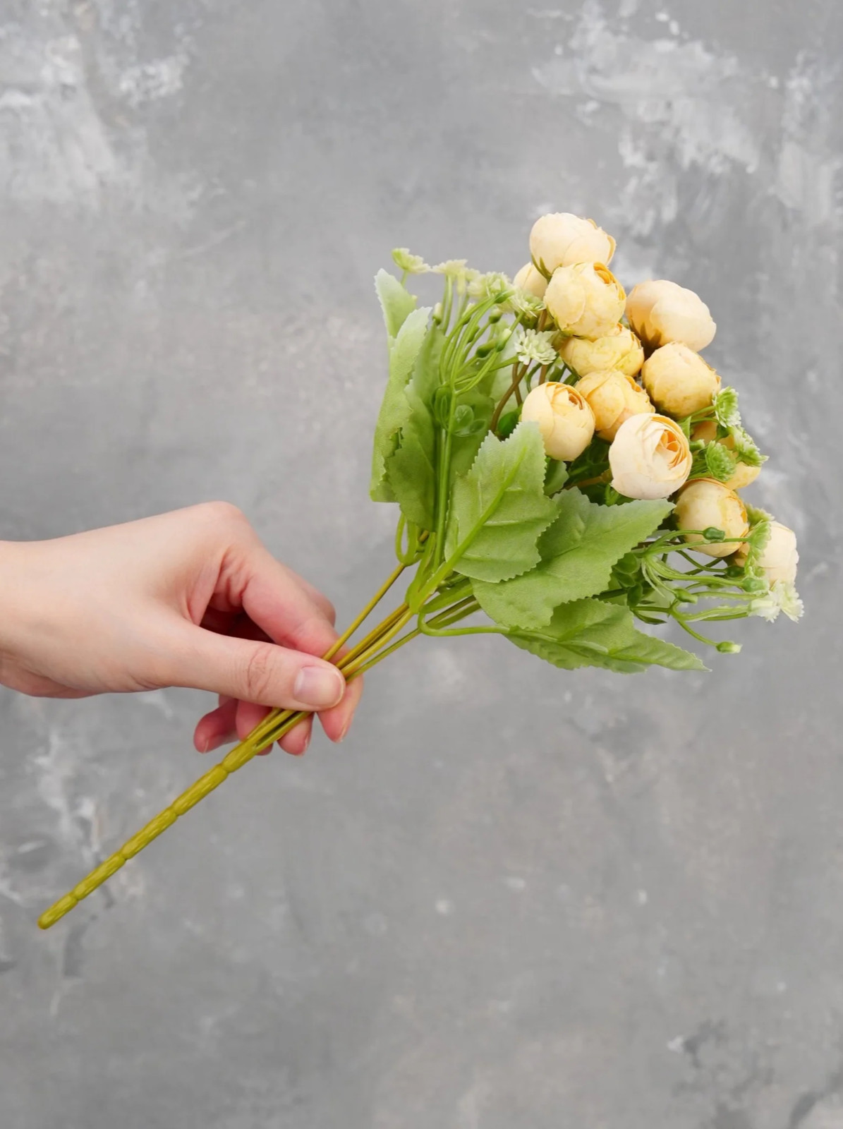 15 Heads Mini Rose Small Bouquet – Yellow | Artificial Flower | Home Decoration