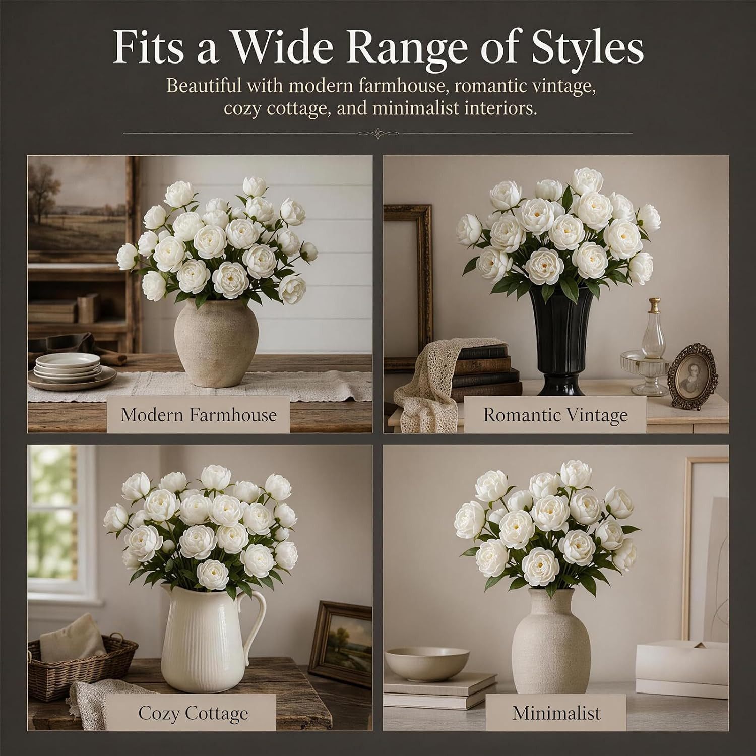 27″ Artificial Peonies Bouquet, 5Pcs UV Resistant Silk Flowers for Home Decor