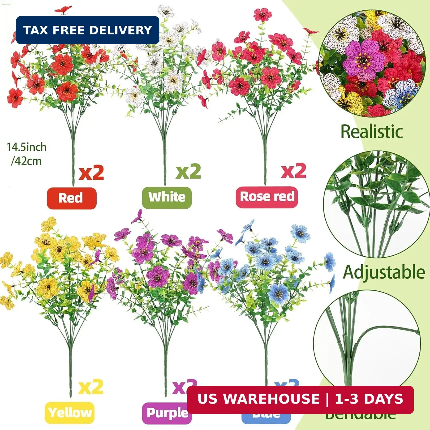 ATTGREAT Artificial Flowers Outdoors Faux Plants UV Resistant Fake Flowers Daisy