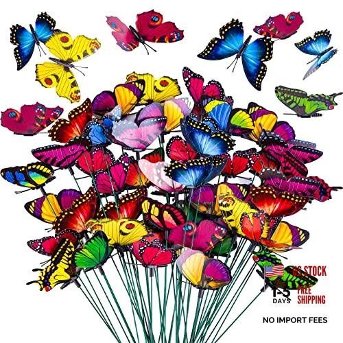 50PCS Butterfly Garden Decorations, 11.8 inch Butterfly Stakes Colorful