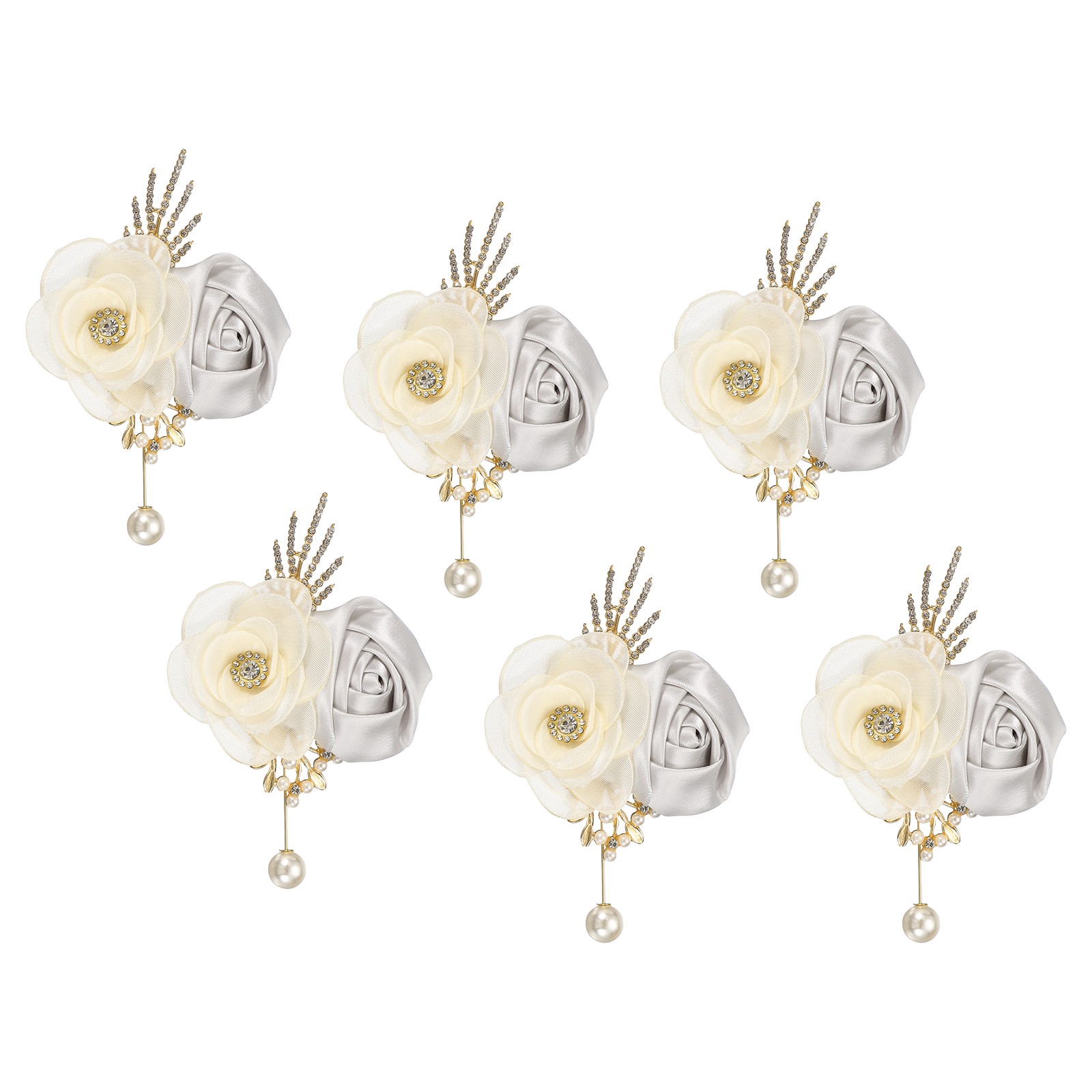 Rose Boutonnieres for Men, 6Pcs Mens Boutonnieres Lapel Flower, Silver