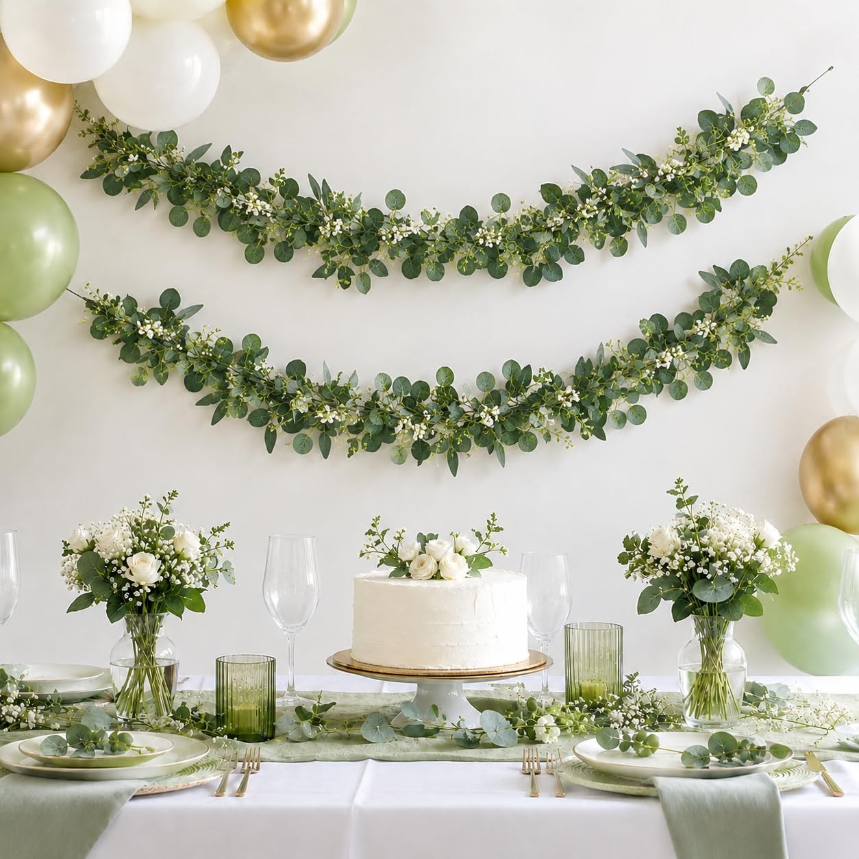 2 Pack 6 FEET Artificial Eucalyptus Garland Faux Silk Leaf Silver Dollar Euca…