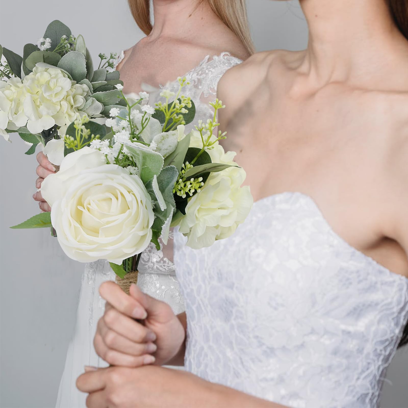 Bridesmaid Bouquets Set of 6 – Ivory White Artificial Flowers Bouquet for Bri…