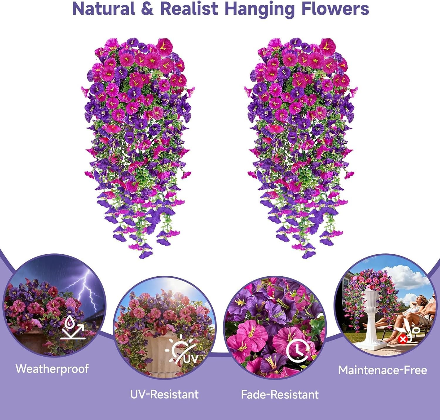No-Odor Morning Glory Hanging Flowers – Sun-Resistant Faux Silk for All Seasons