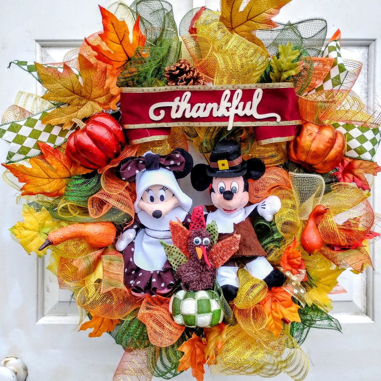 Mickey and Minnie Fall Thanksgiving Wreath X- Large 30″ Pilgrim Front Door Decor
