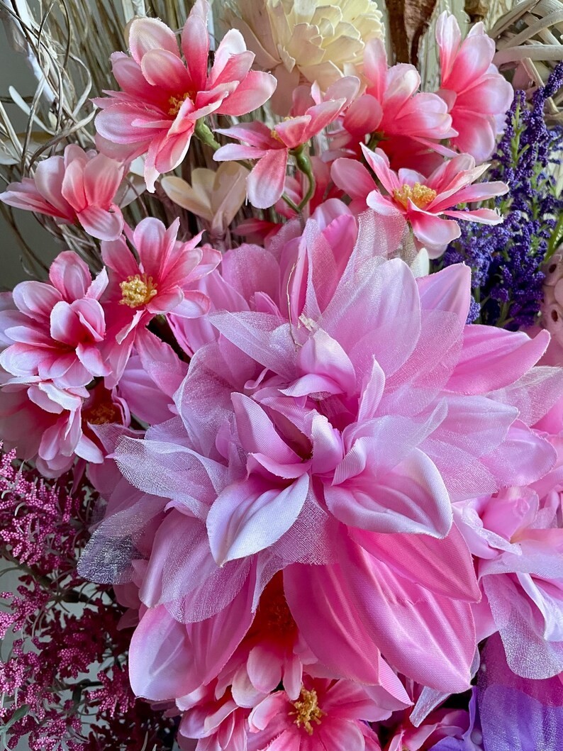 Large Pink & Purple Floral Arrangement: Shabby Chic Home Decor Table Centerpiece