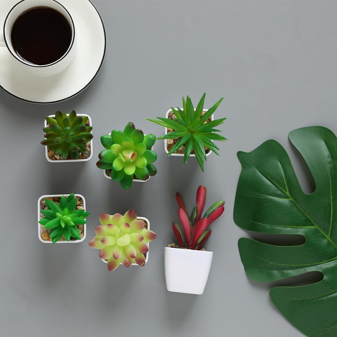 Mini Fake Plants in Small Succulents Potted Ceramic Pots Artificial Faux Asso…