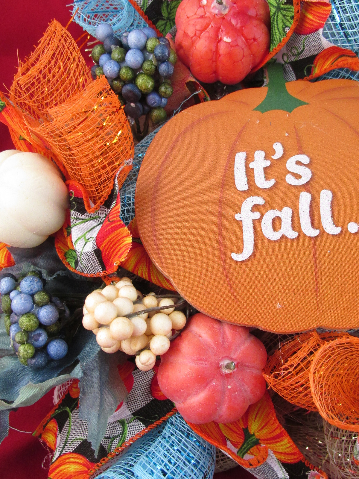 Fall Bubble and Woodland Cruffle Curl Deco Mesh Ribbon Wreath