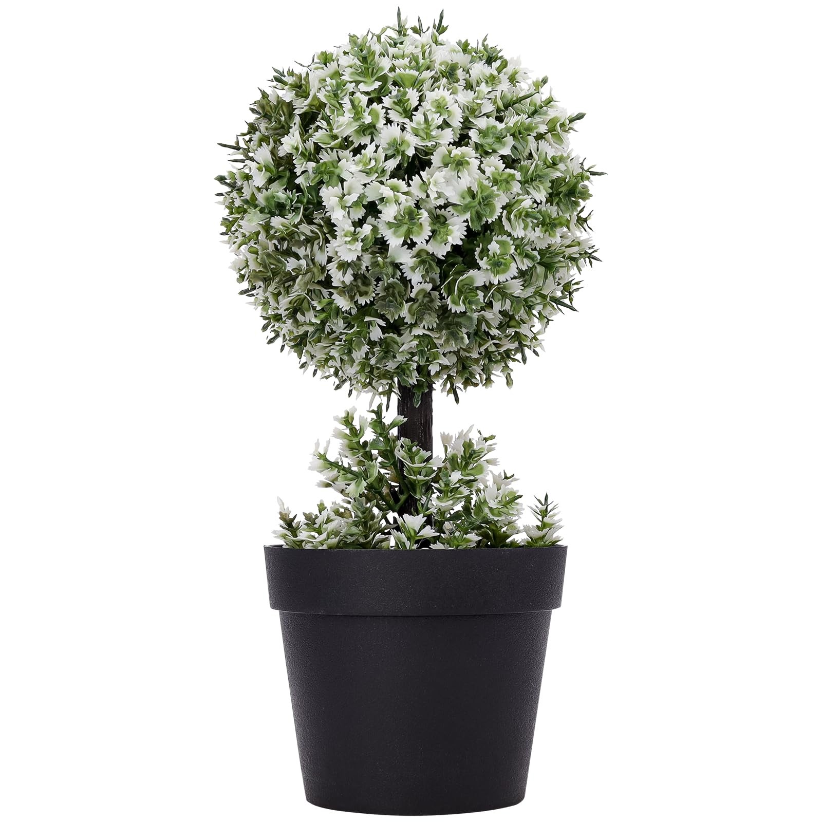 9.8 Inch Artificial Topiary Plant with White Leaves – Fake Boxwood Potted Tre…