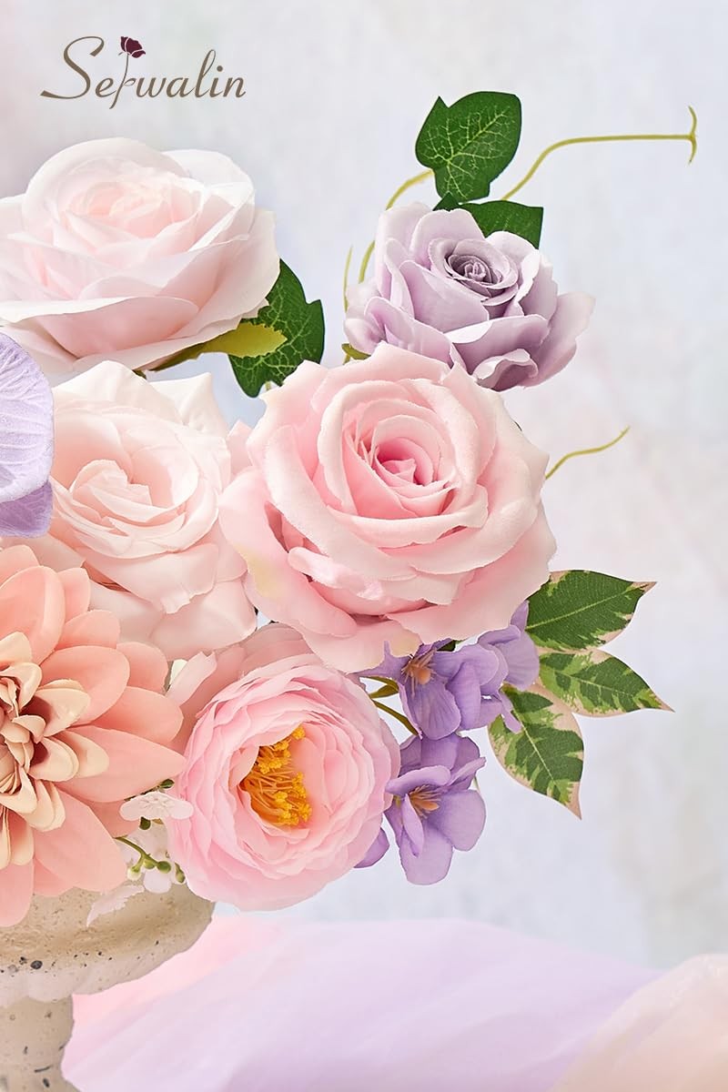 Artificial Pink & Purple Flowers, Silk Fake Flowers for DIY Wedding Bouquets …