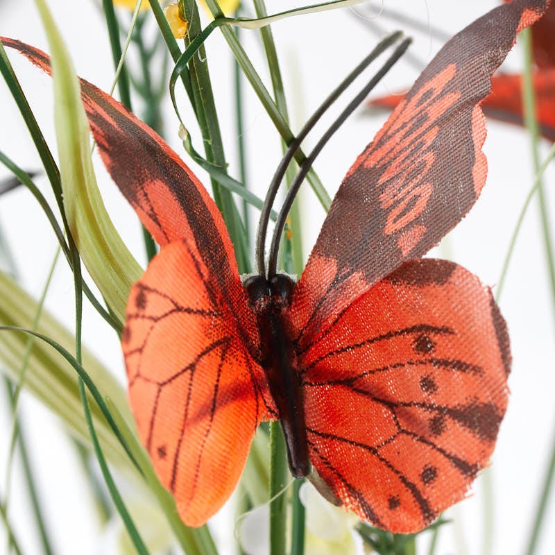 Set of 2 Whispy Artificial Orange Butterfly & Grass 18″ Bushes