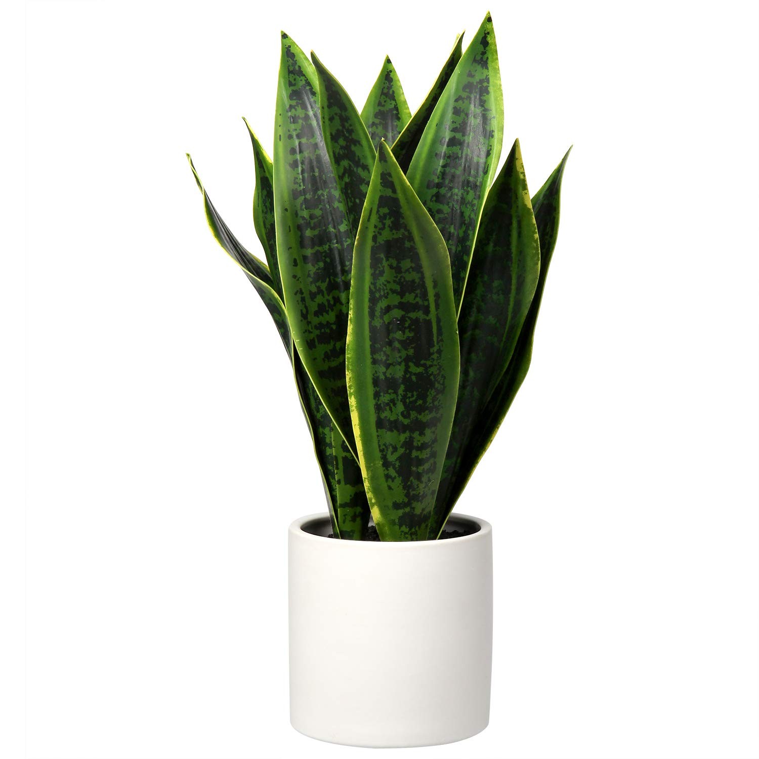 Fake Snake Plant 16″ Faux Potted Plant Artificial Snake Plant with White Cera…