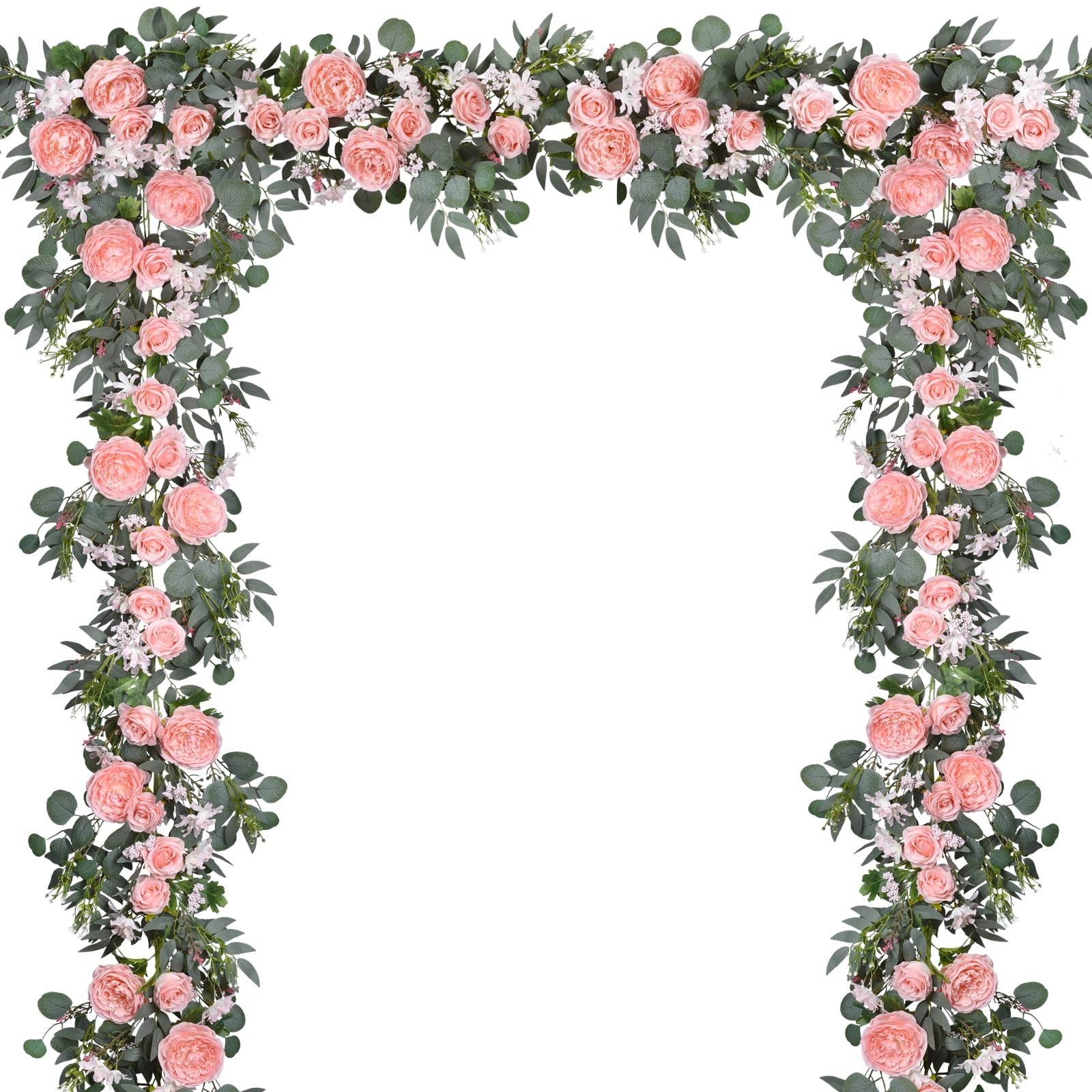 2Pcs 6ft Artificial Peony Flower Garland with Eucalyptus – Wedding Party Decor