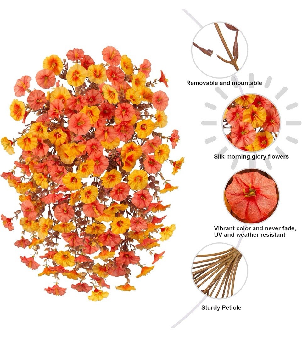 Ivydale 2 PCS Artificial Fall Hanging Flowers Silk Faux Petunias Orange+Yellow