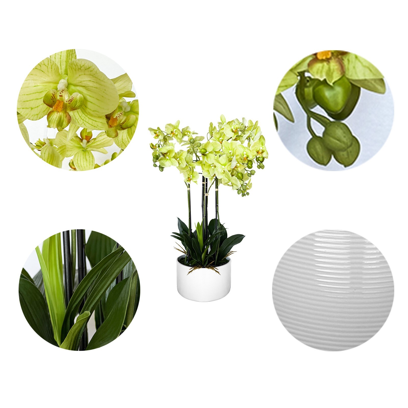 29″ Artificial Flowers Potted Faux Realistic Green Orchid in Ceramic Pot Decor