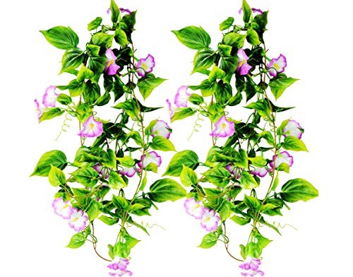 Artificial Morning Glory Flower Vines, 2pcs 15Feet Hanging Plants Silk Purple