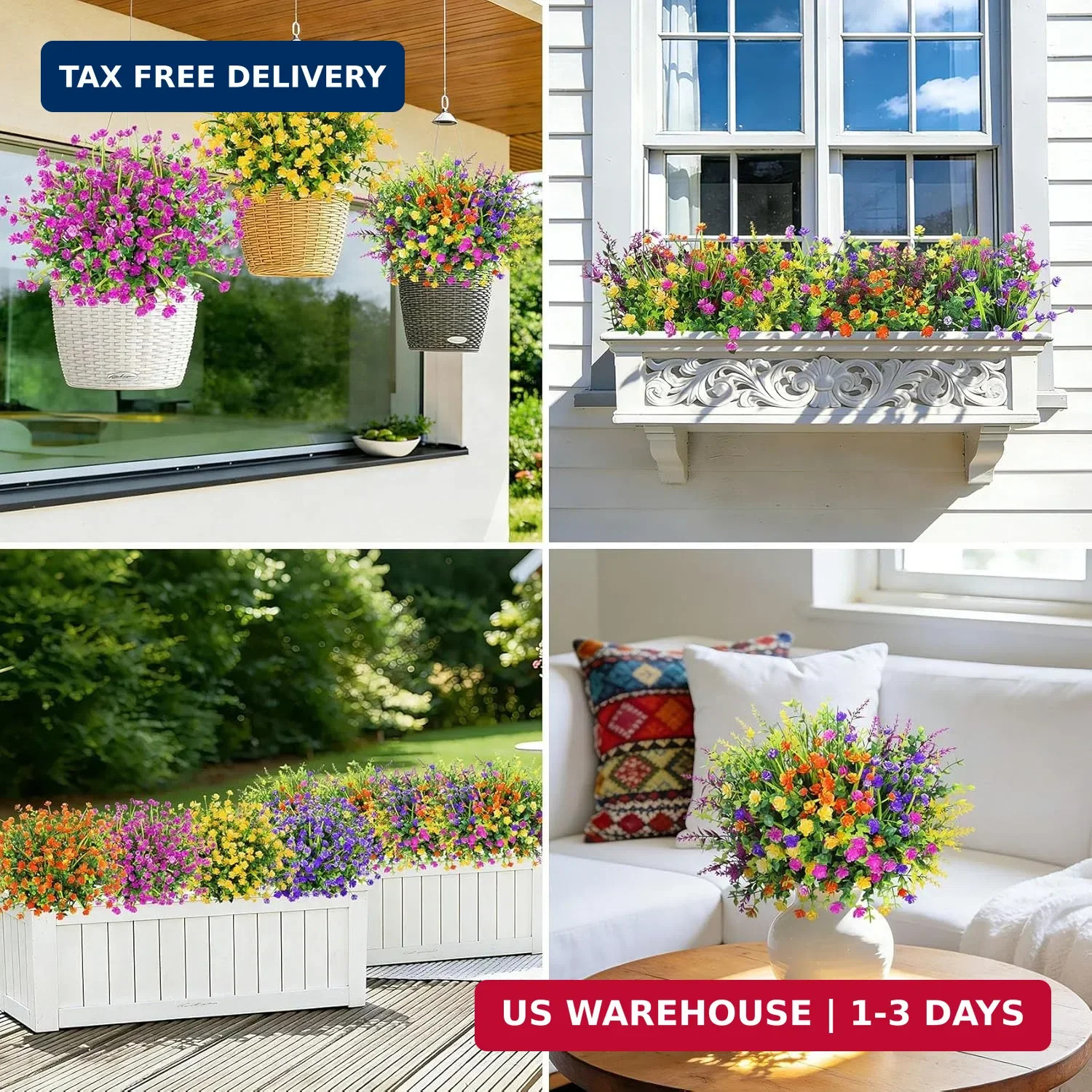 20 Bundles Artificial Flowers for Outdoors Fake Plastic Flowers UV Resistant Rea