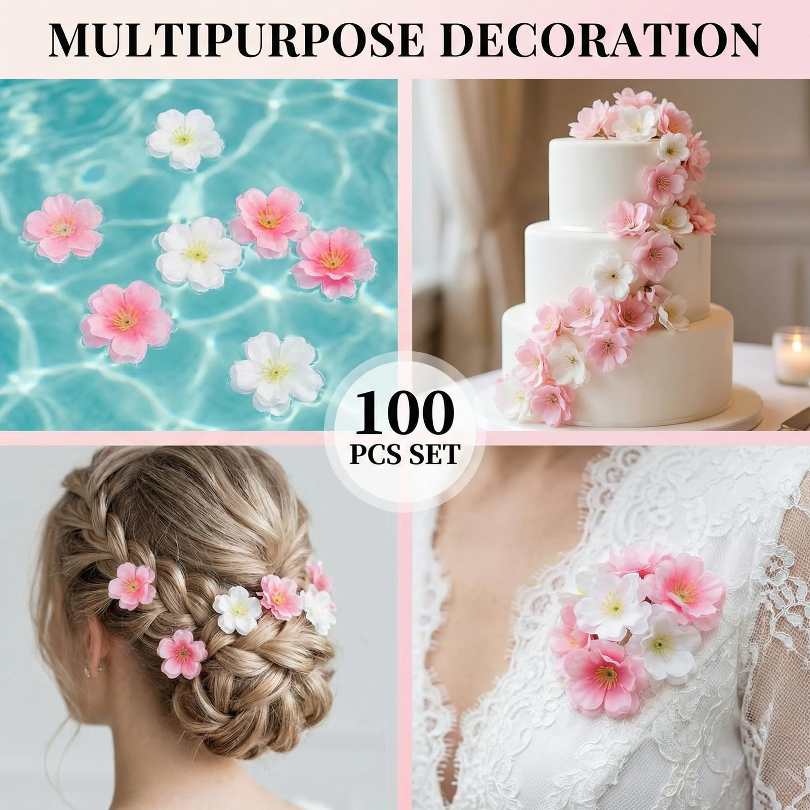 100 Pcs Cherry Blossom Decor,Silk Cherry Blossom Flowers Artificial Decoratio…