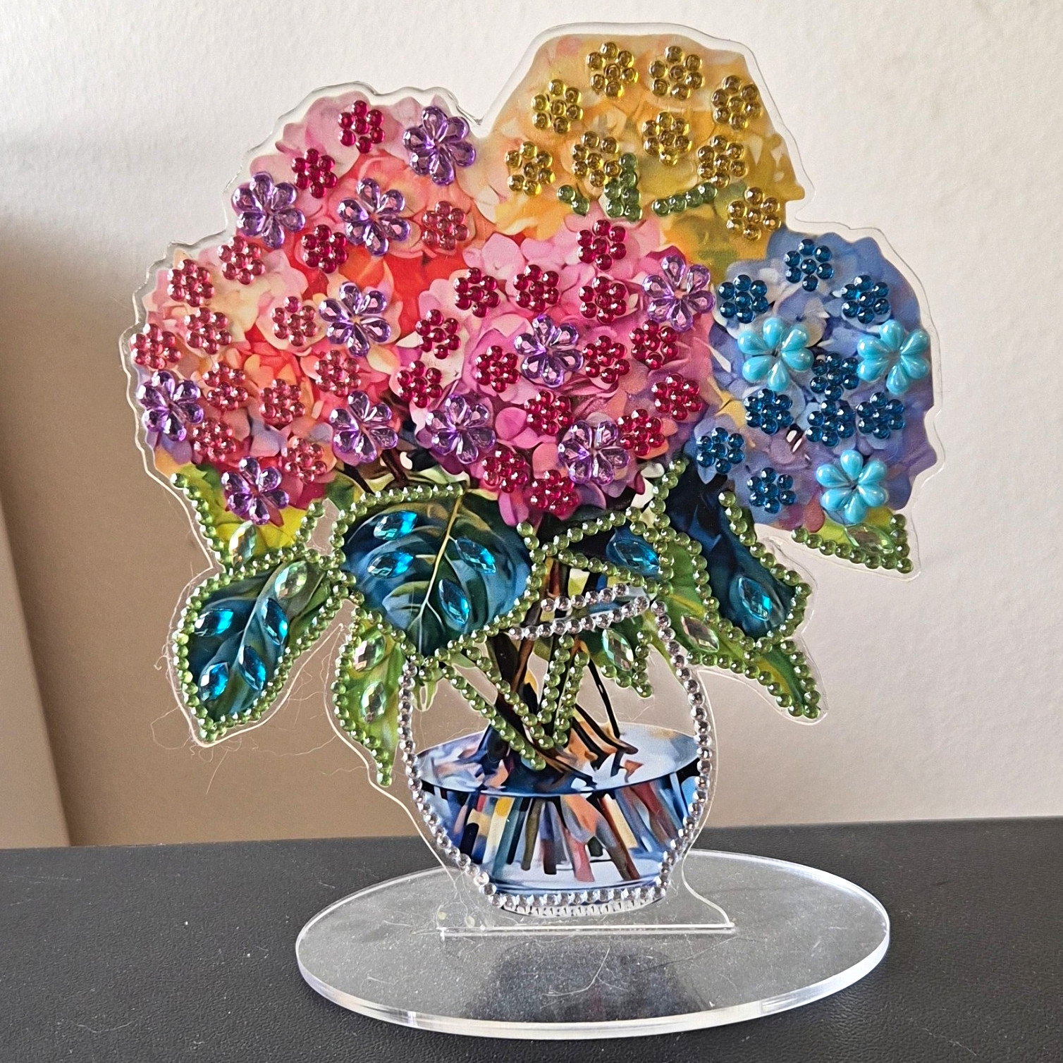 Artificial Hydrangea Flower Arrangement Centerpiece Acrylic Plastic Table Decor