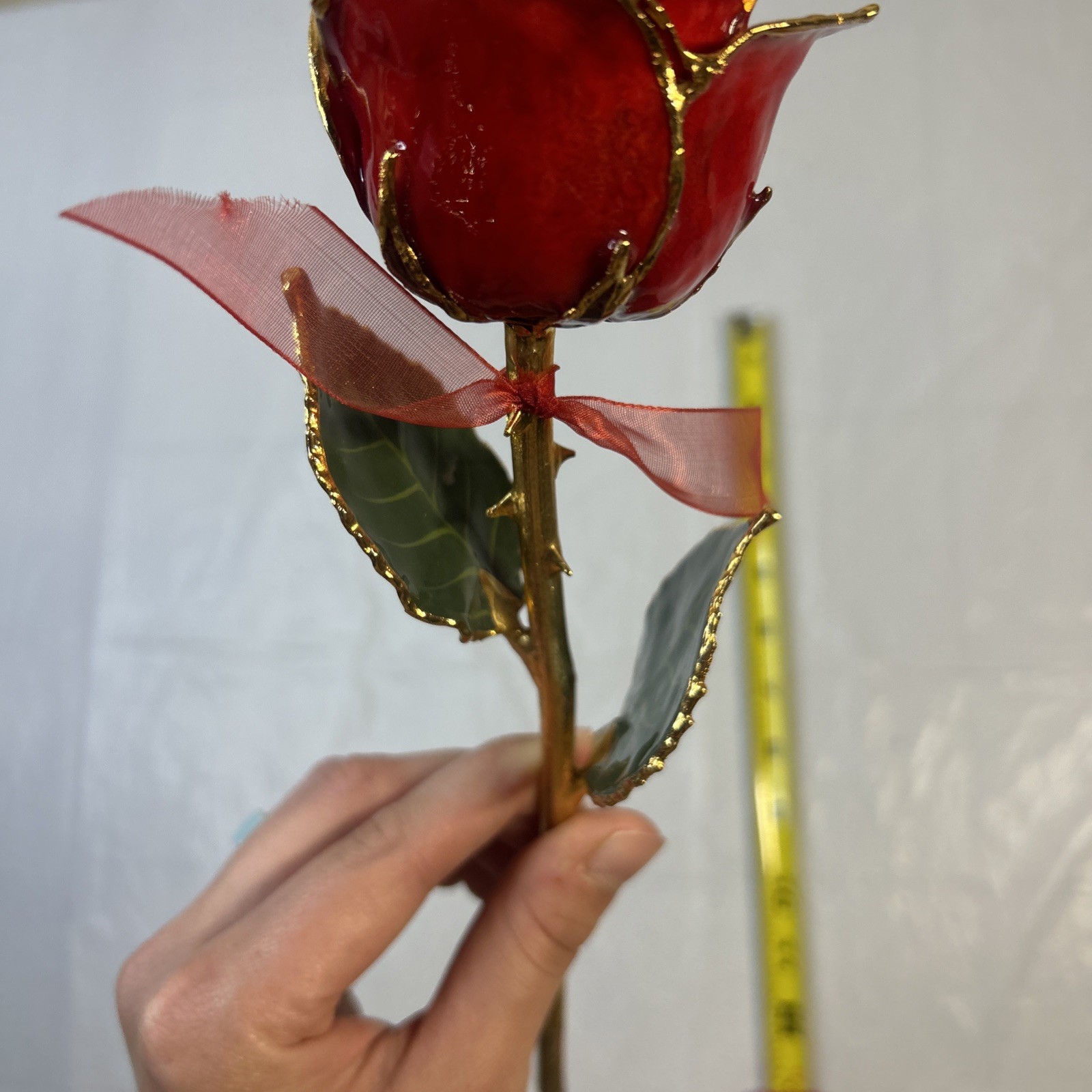 24K Gold Forever Rose Pink Long Stem Dipped Lacquer & Trimmed in 24K Gold 11”