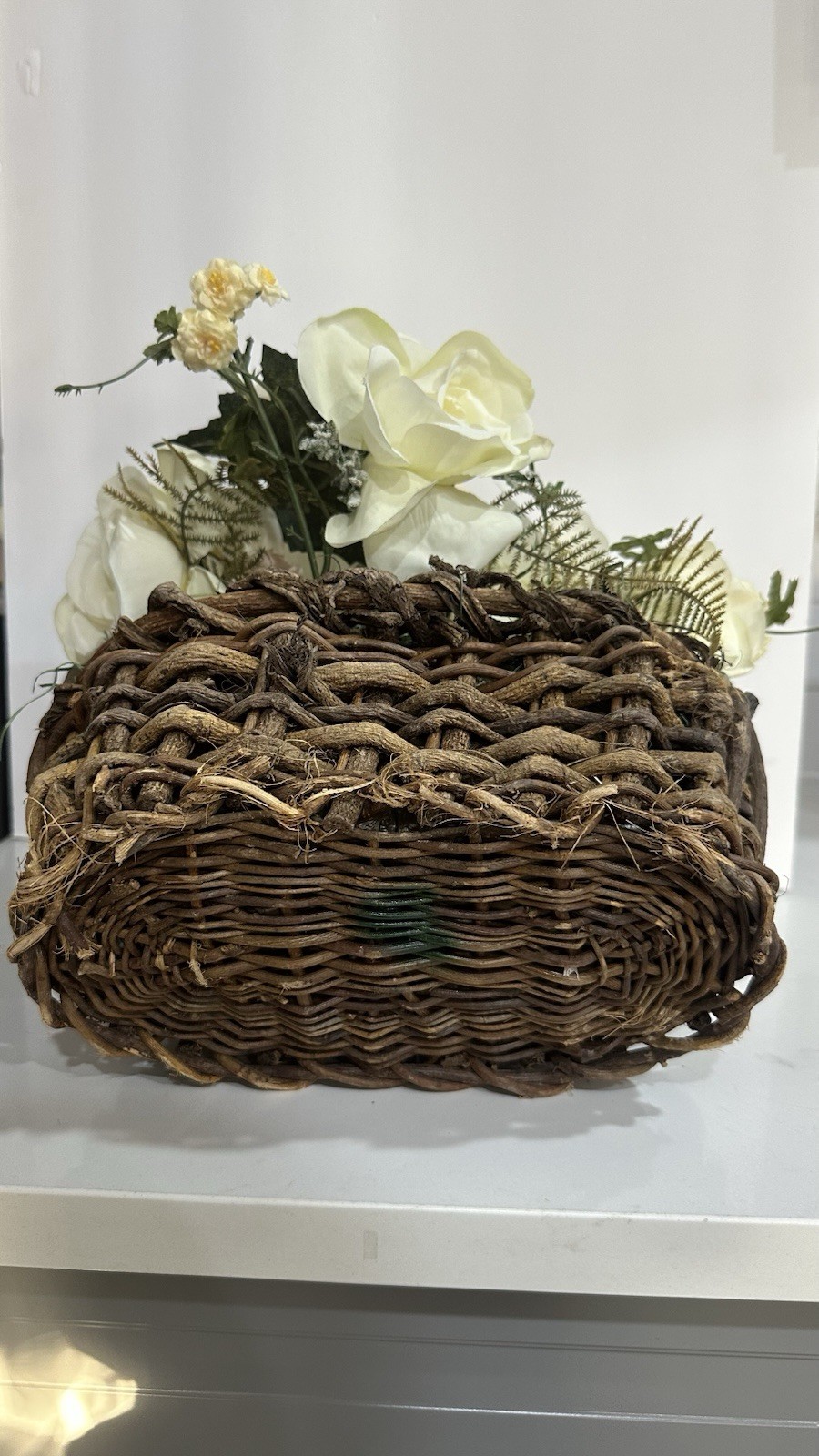 VTG Flower arrangement Rustic Twig Vine Handmade Basket Whimsical Centerpiece