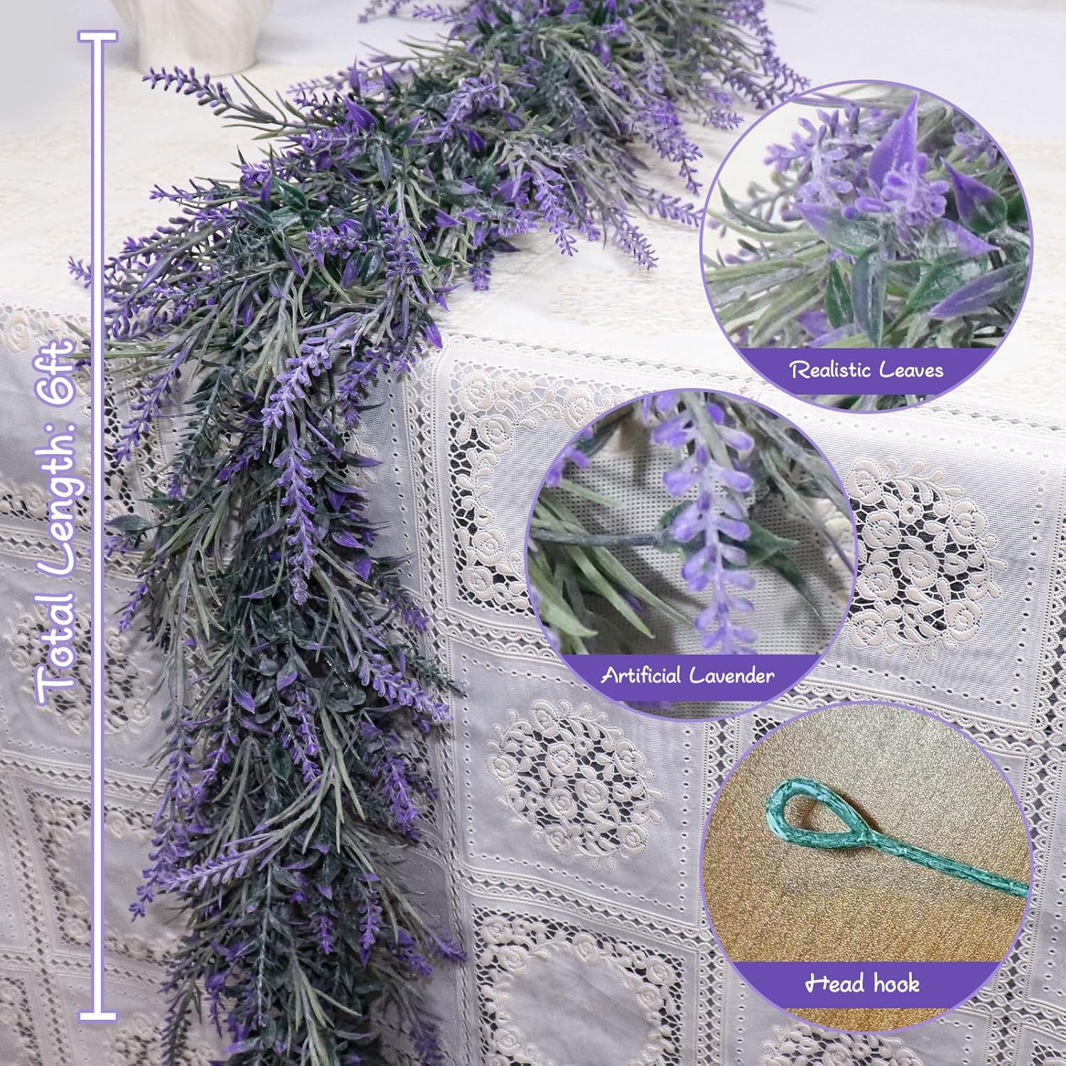 Spring Summer Lavender Purple Garland, 6Ft Lavender Artificial Green Garland, Fa