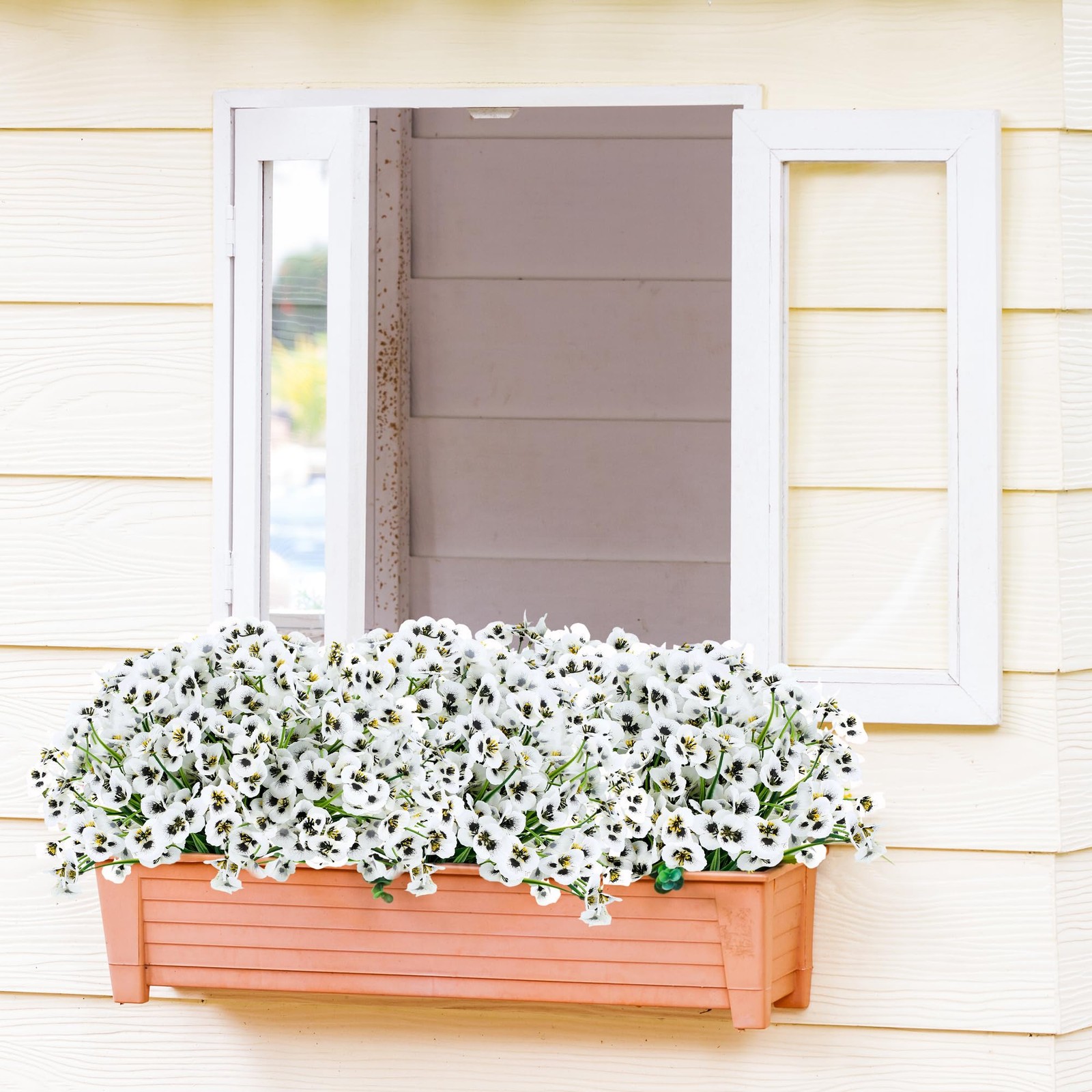 12 Bundles White Artificial Flowers Outdoor Pansy Fake Flower Plastic UV Resi…