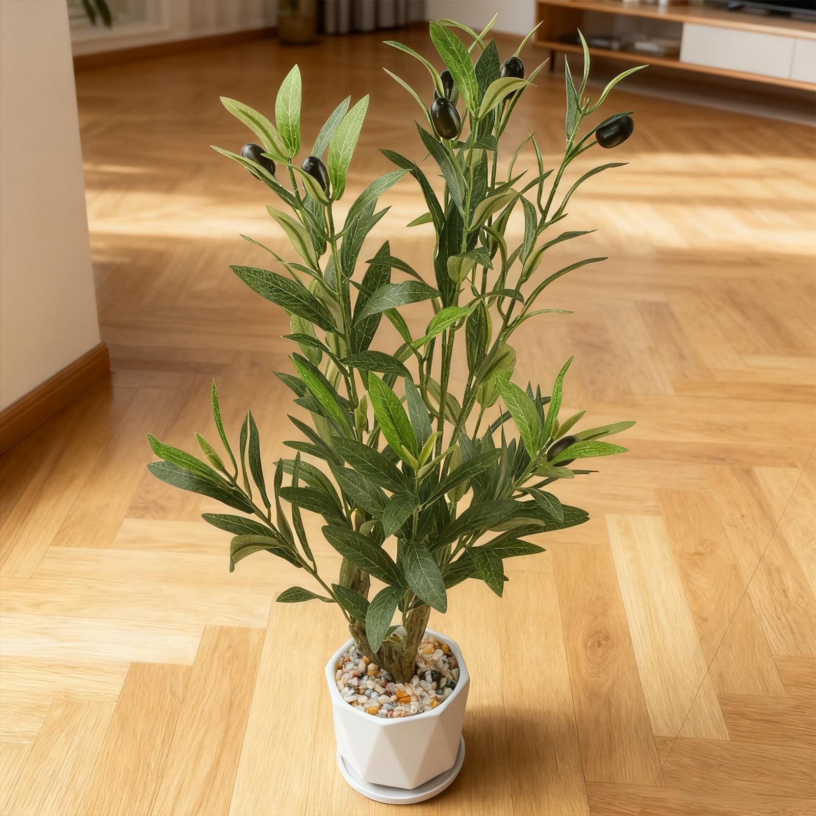 22″ Artificial Olive Tree with Ceramic Pot, Faux Green Potted Plants Indoor F…