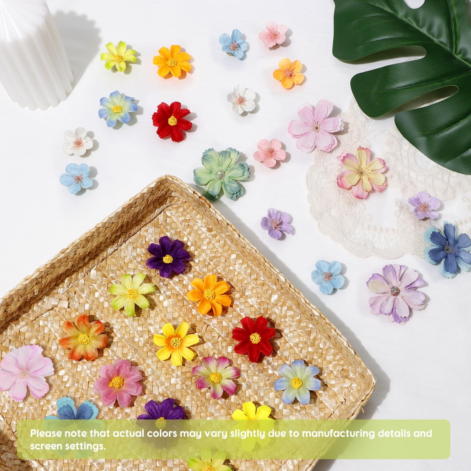 200Pcs Mini Artificial Flower Heads, Faux Silk Small Daisy Flowers Bulk, 20 C…