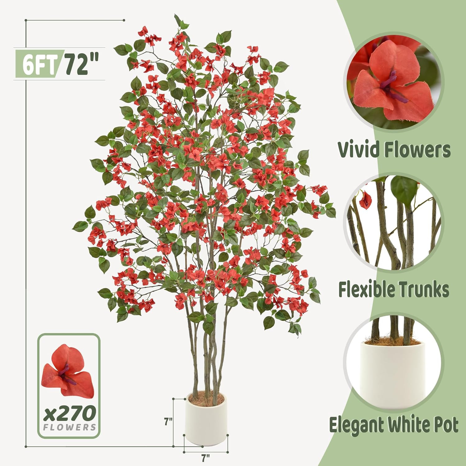 6FT Artificial Bougainvillea Tree with 270 Flowers for Indoor/Outdoor Decor