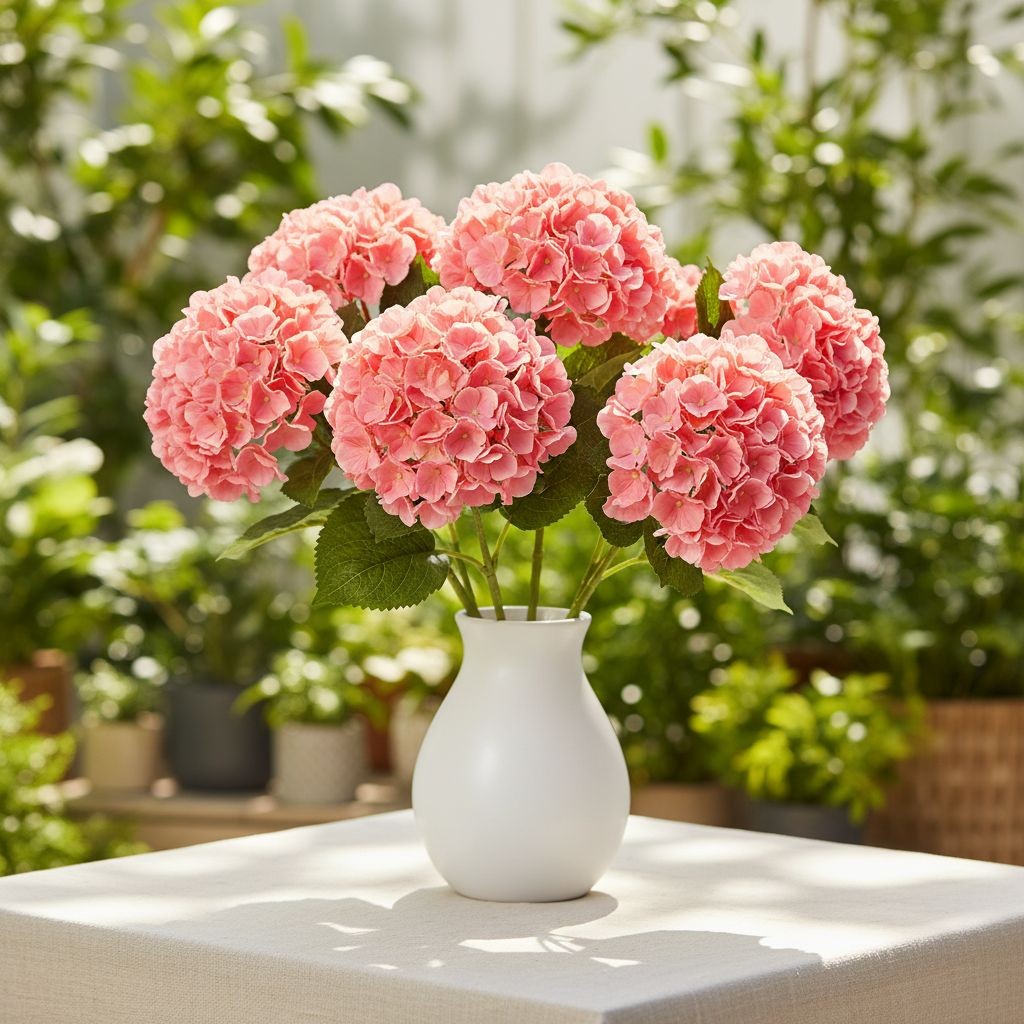 Coral Pink Hydrangea Stem Faux Flower 12 Inch Artificial Hydrangea Bloom 6 Inch