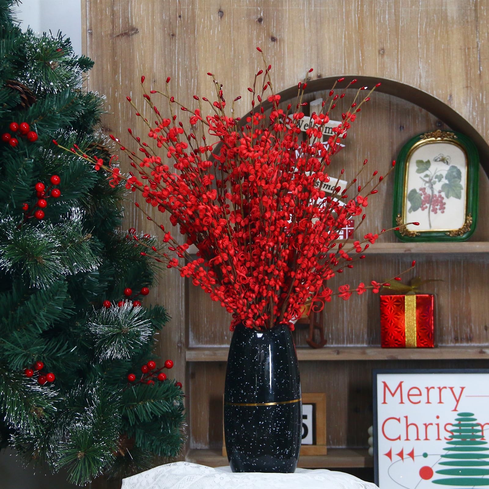 29.5″ Long Stem Jasmine & Mini Berry Artificial Red Flowers for Home Decor