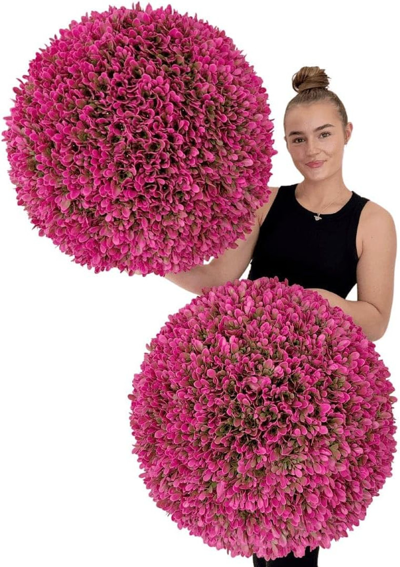 Hot Pink XL Faux Topiary Balls – Set of 2 (23″ Decorative Accent)