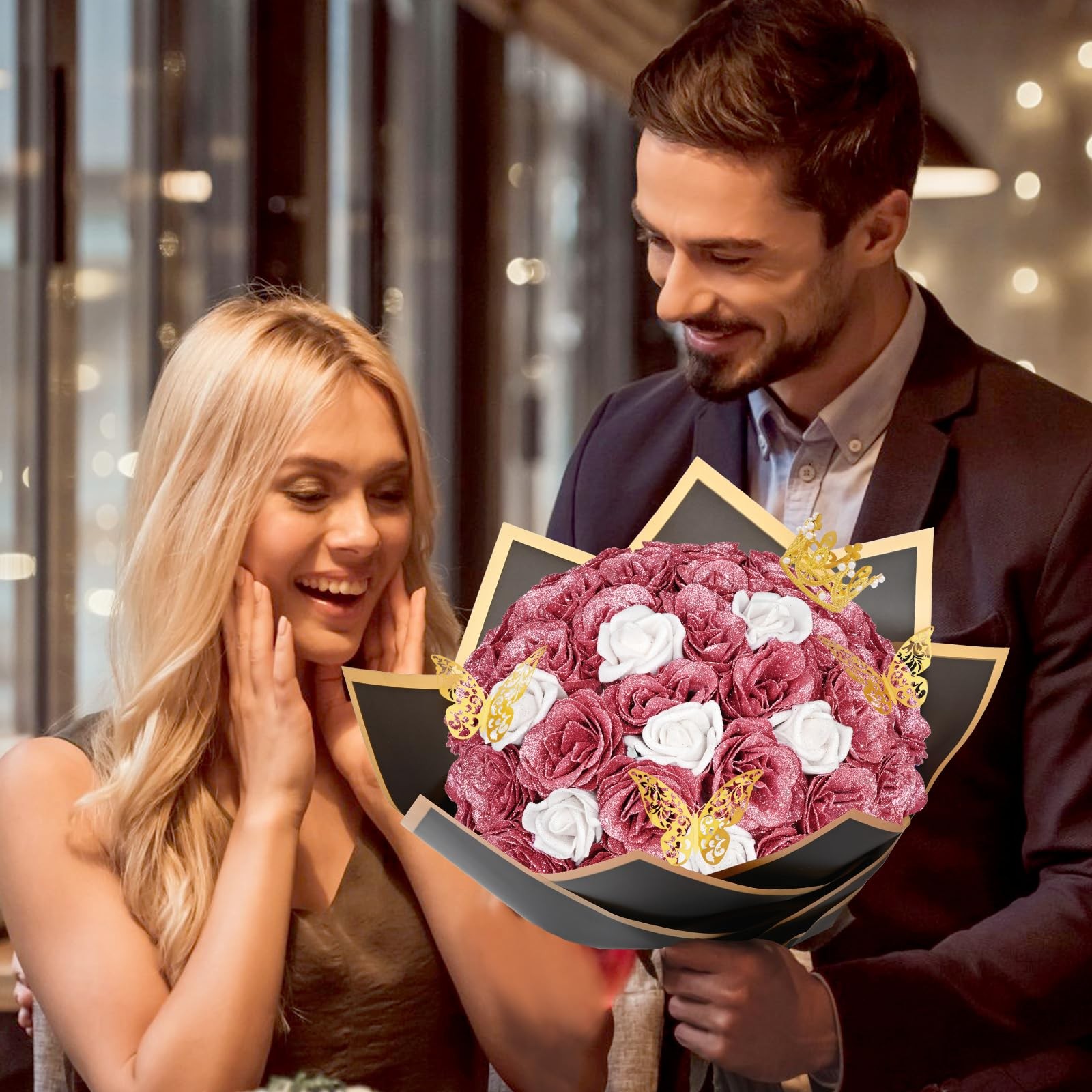 36+20 Glitter Roses Bouquet, DIY Fake Flowers Bouquet, Craft The Initials of …