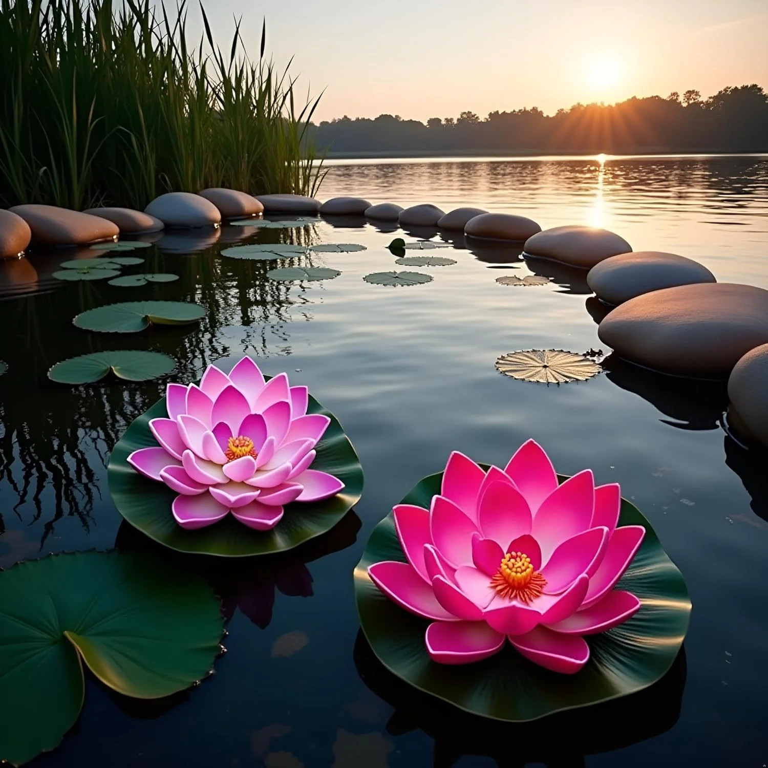 4 Pcs Artificial Water Lily Foam Lotus Flower Pond Decor for Pond Patio Garden P