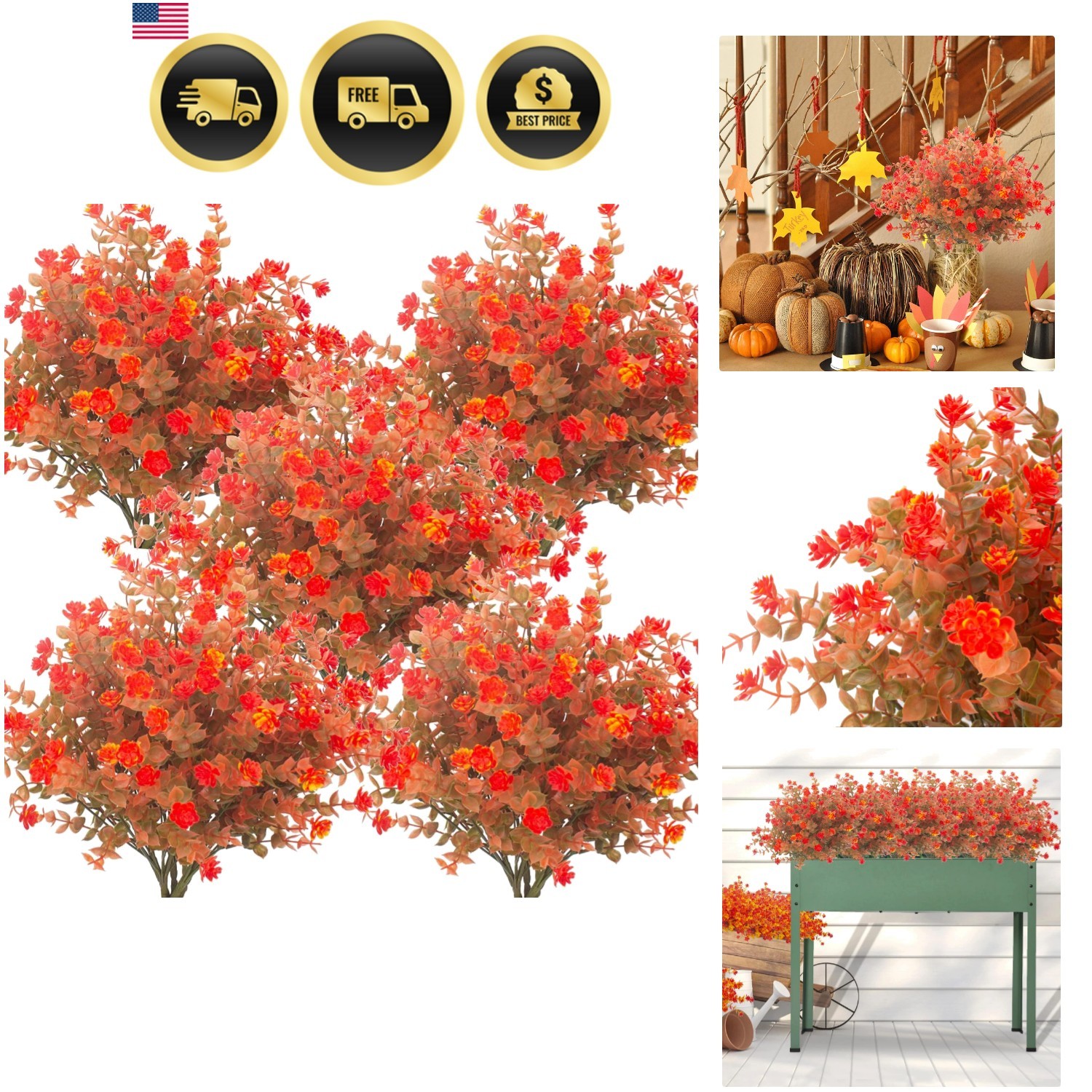 Artificial Fall Flowers UV Resistant Outdoor Autumn Plants for Home Decor