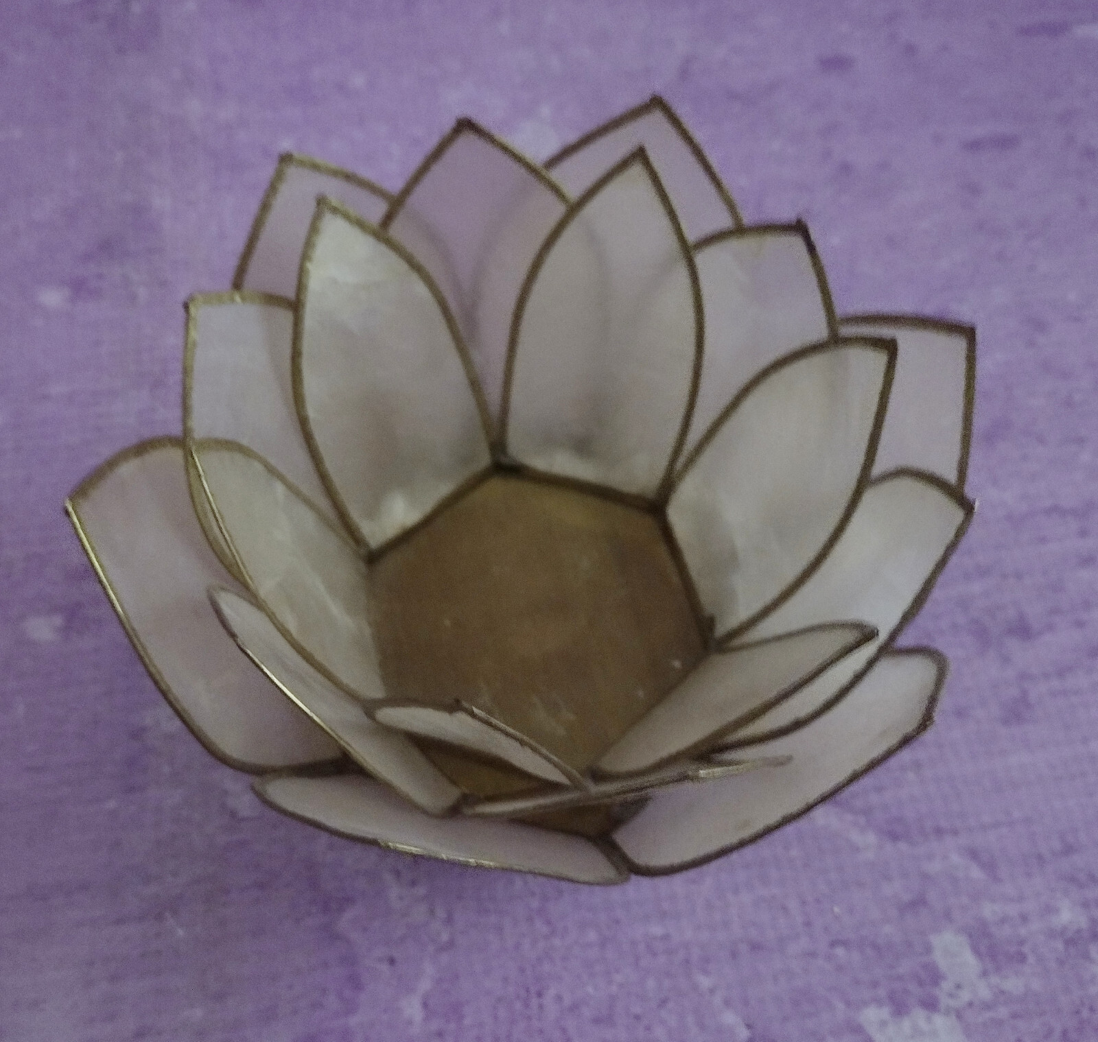 Capiz Shell Candle Holder Brass Accent Vintage Flower Votive Tealight Pillar MCM