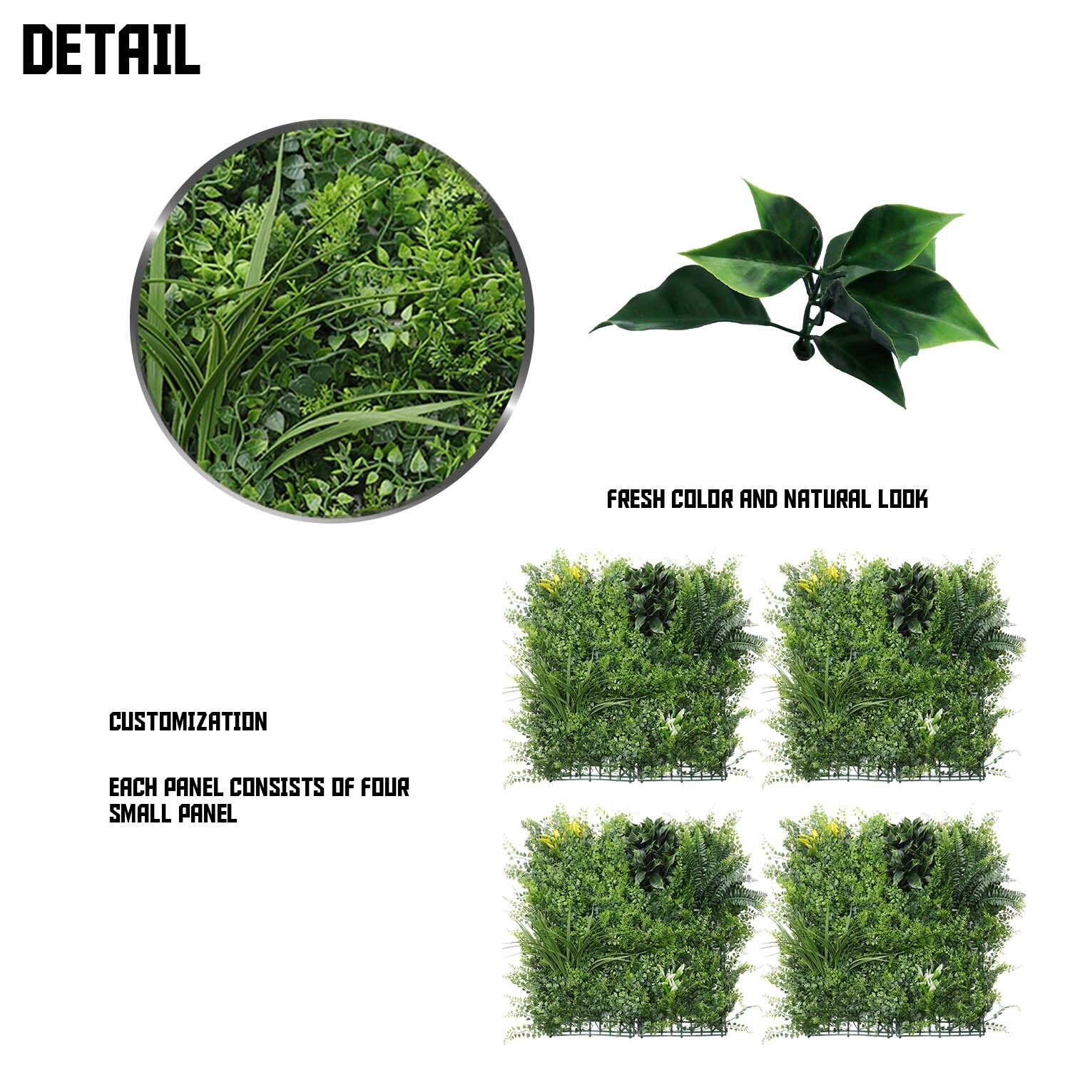 20″ Artificial Faux 3D Mix Leaves Wall Panel Fence Screen Home Outdoor Decor #04