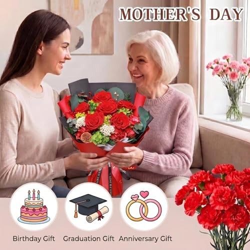 Eternal Red Rose Bouquet – Real Preserved Flowers in Gift Box, Lasts 3-5 Years,