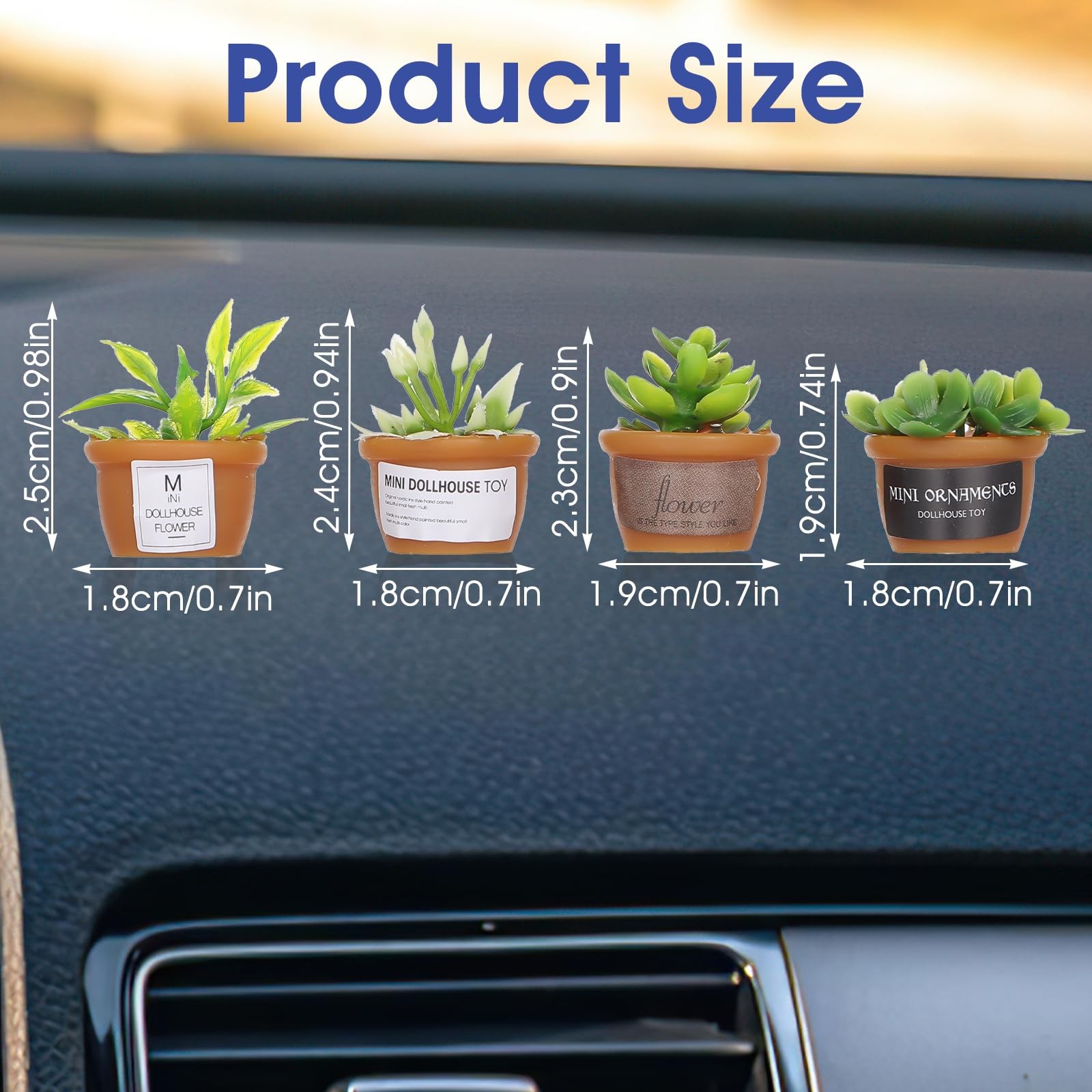 Mini Car Plant Decor,4Pcs Cute Succulent Dashboard Decorations Mini Succulent