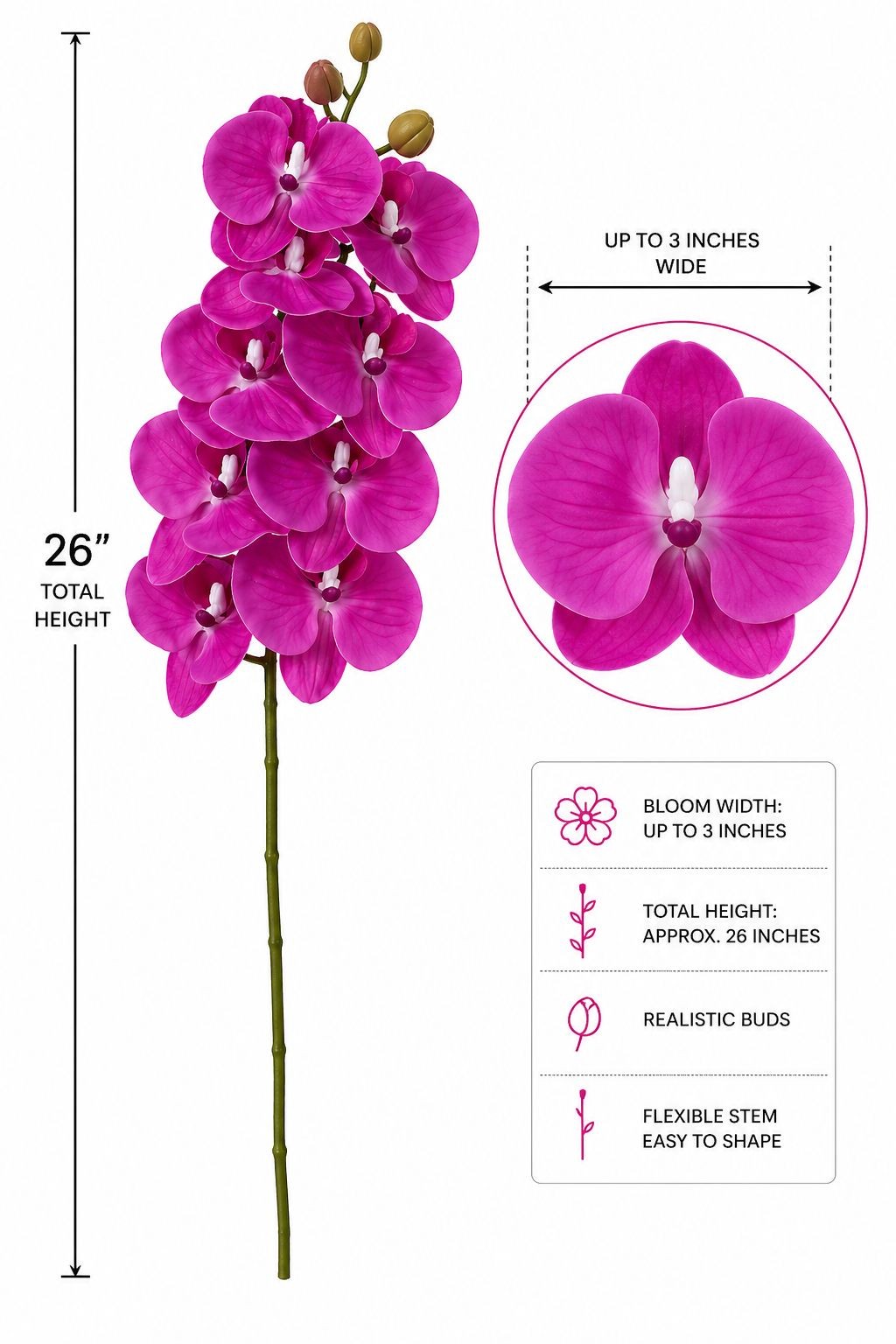Purple Orchid Stem Artificial Floral Pick 26 Inch Magenta Purple Faux Orchid Spr
