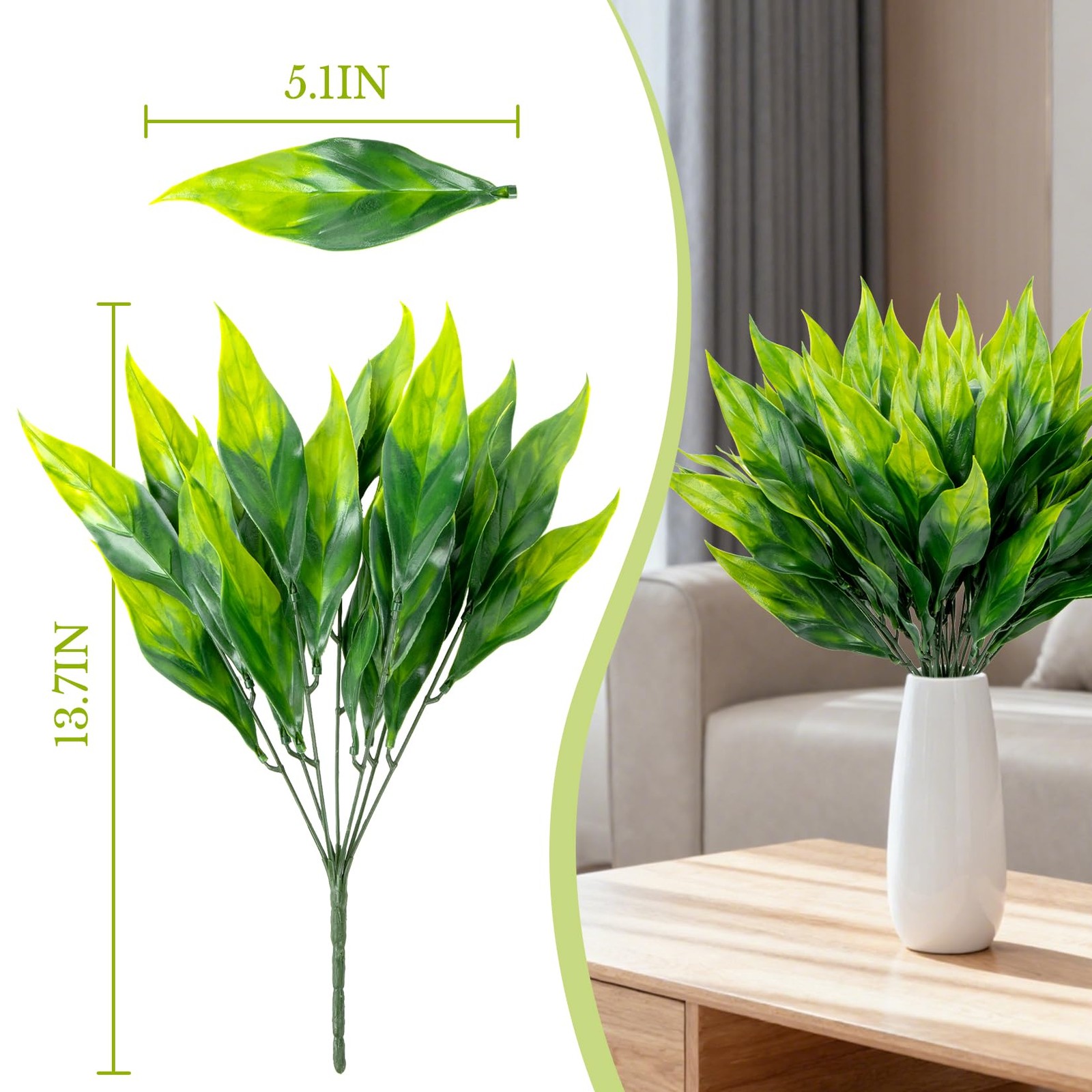 4PCS Artificial Greenery Stems – 13.7″ Lifelike Faux Greenery Stems with 21 L…