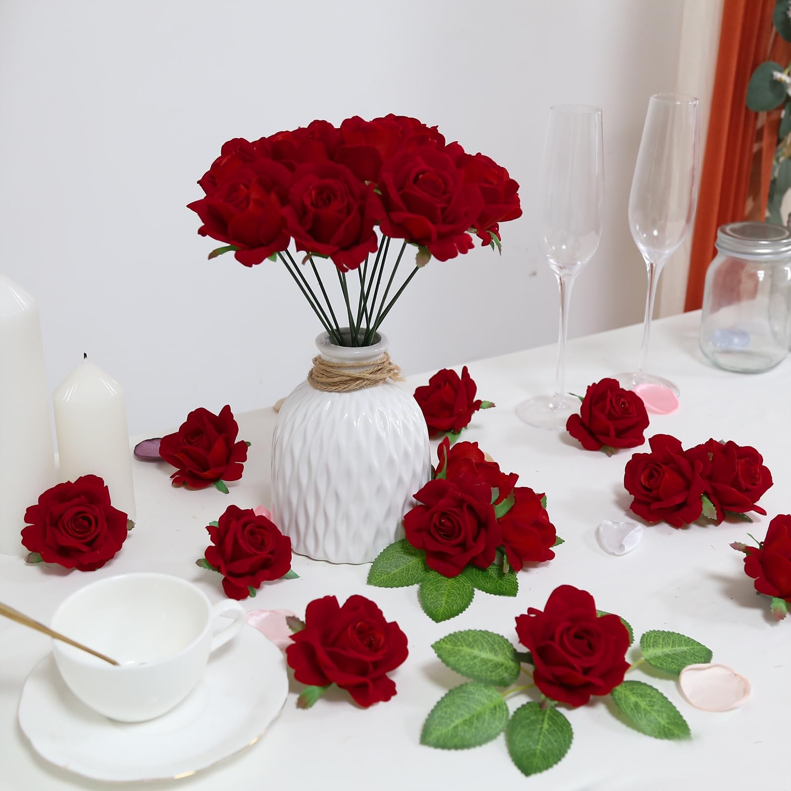 Red Roses Artificial Flowers 25pcs 2.75in Real Looking Velvet Rose Heads Faux…