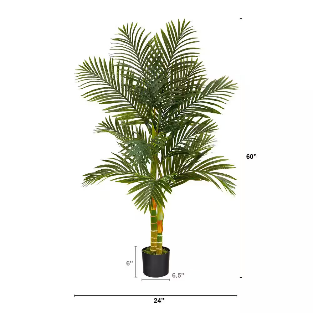 Nearly Natural Artificial Palm Tree 5FT Golden Cane Indoor Faux Tropical Plant